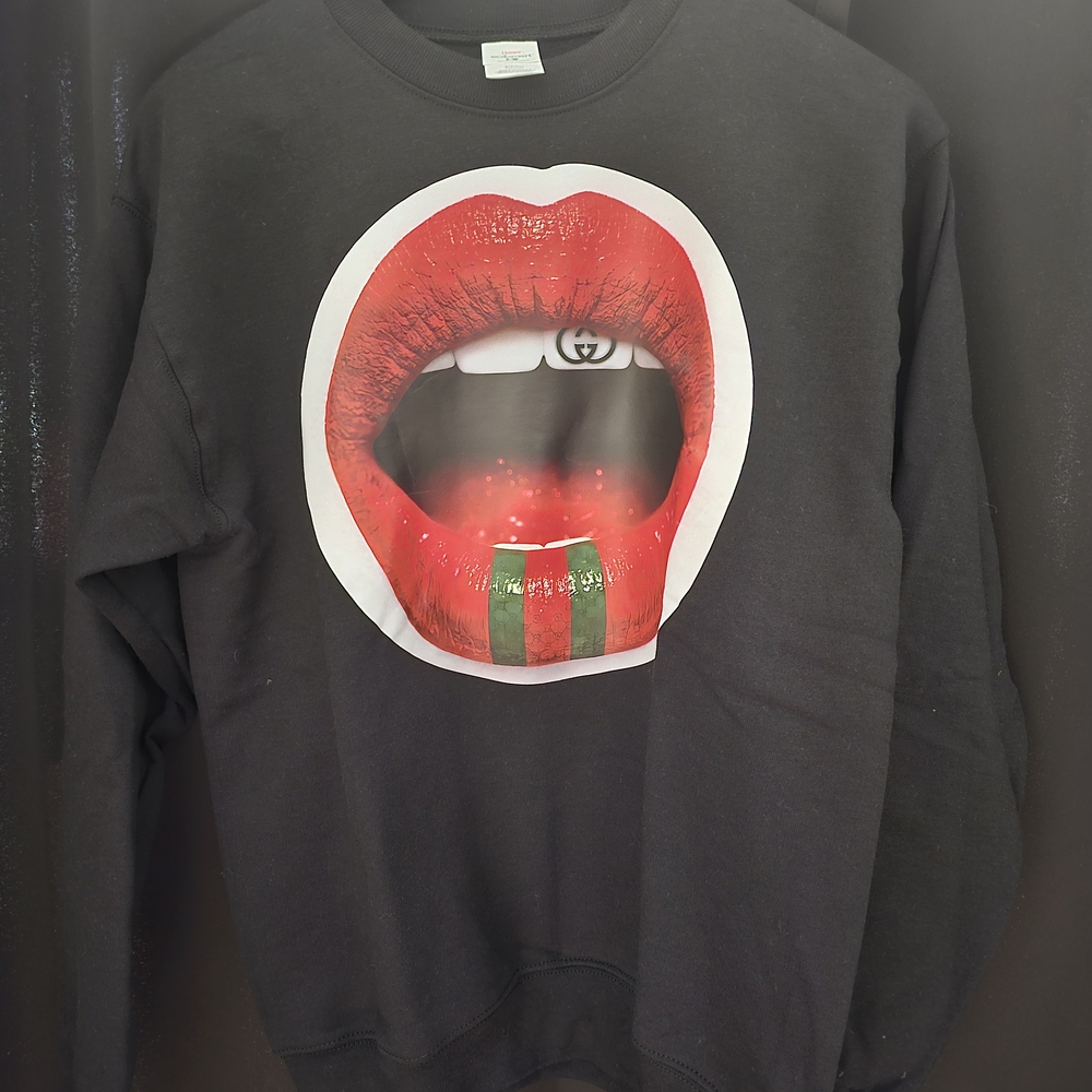 Graphic Black Sweatshirt with Red Lips Design